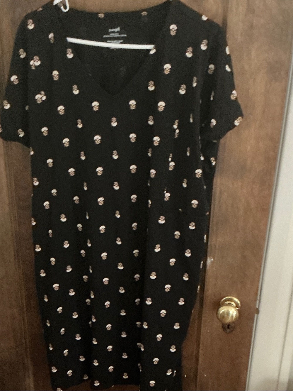 PureJill black Short-Sleeve V-Neck Shift Dress with Small Floral Motif size L